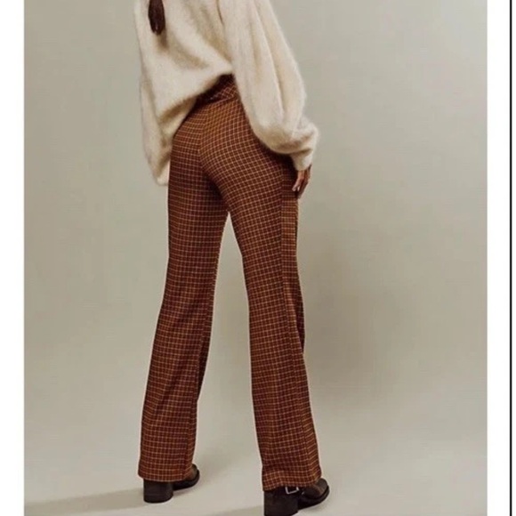 NWOT Free People Jana Flare Trousers Pants in Mustard &Brown Size 12 Houndstooth - Picture 15 of 15